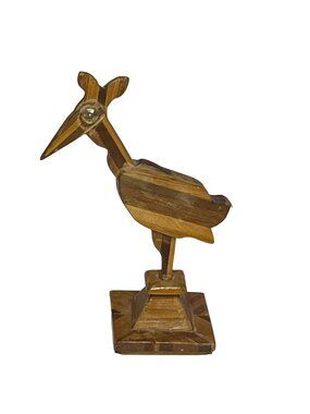 Vintage 1950's Hand Crafted Folk-Art Wooden Bird Sculpture